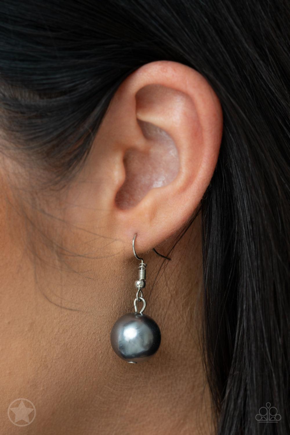 Paparazzi Accessories All The Trimmings - Black A silky black ribbon replaces a traditional chain to create a timeless look. Pearly dark gray beads and funky silver pieces intermix with varying lengths of silver chains to give a fresh take on a Victorian-