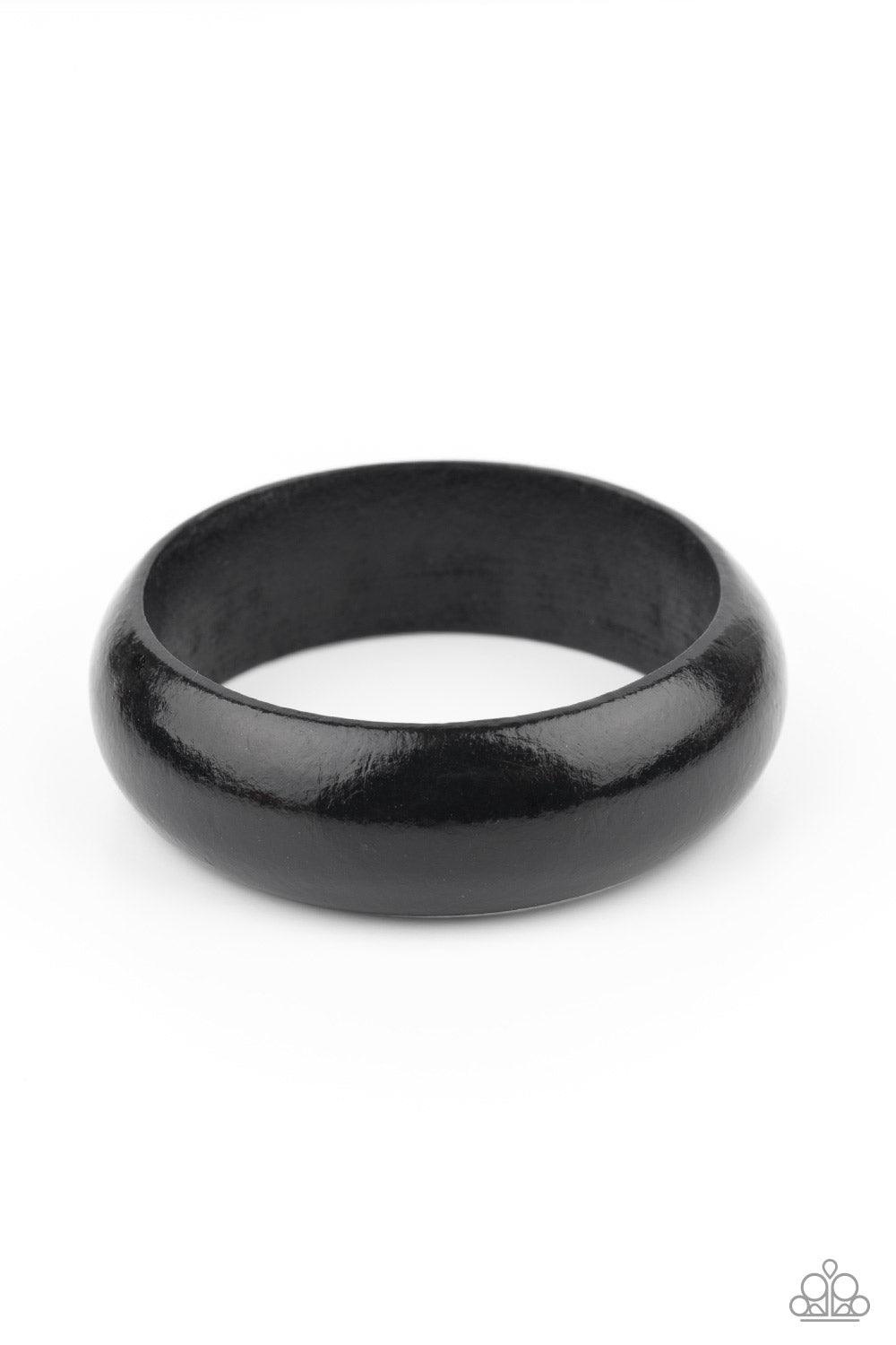 Paparazzi Accessories Whimsically Woodsy - Black Brushed in a neutral black finish, an oversized wooden bangle makes a boldly authentic impact. Sold as one individual bracelet. Jewelry