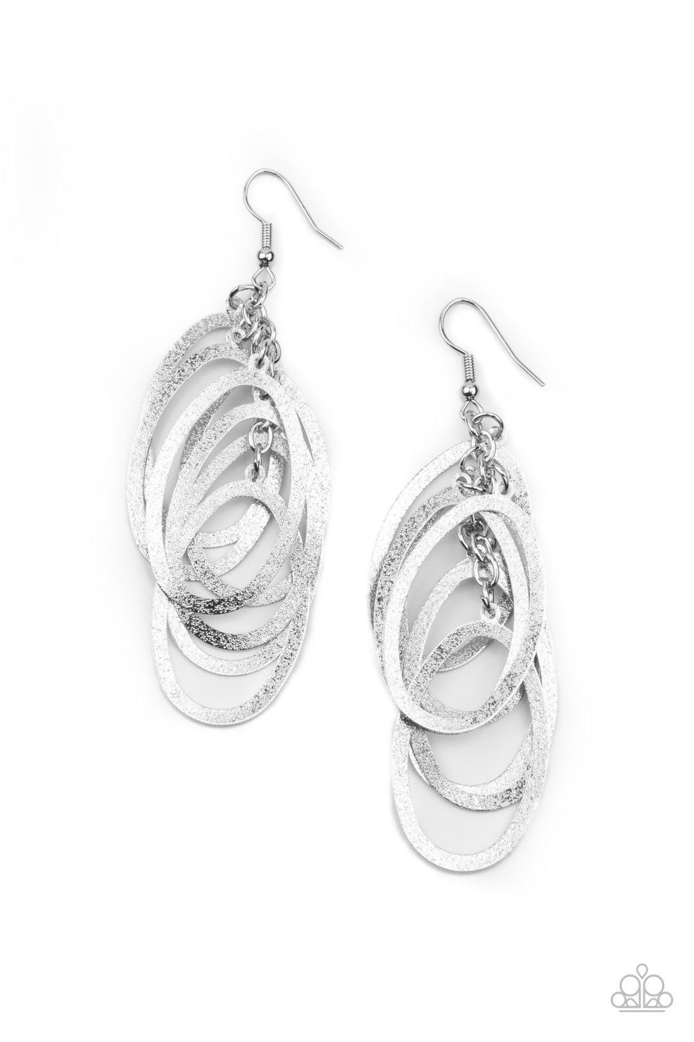 Paparazzi Accessories Mind OVAL Matter - Silver Featuring a hammered high sheen finish, flat silver ovals cascade from the ear, creating a flattering tassel. Earring attaches to a standard fishhook fitting. Sold as one pair of earrings. Earrings