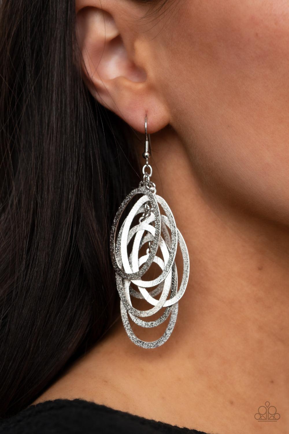 Paparazzi Accessories Mind OVAL Matter - Silver Featuring a hammered high sheen finish, flat silver ovals cascade from the ear, creating a flattering tassel. Earring attaches to a standard fishhook fitting. Sold as one pair of earrings. Earrings