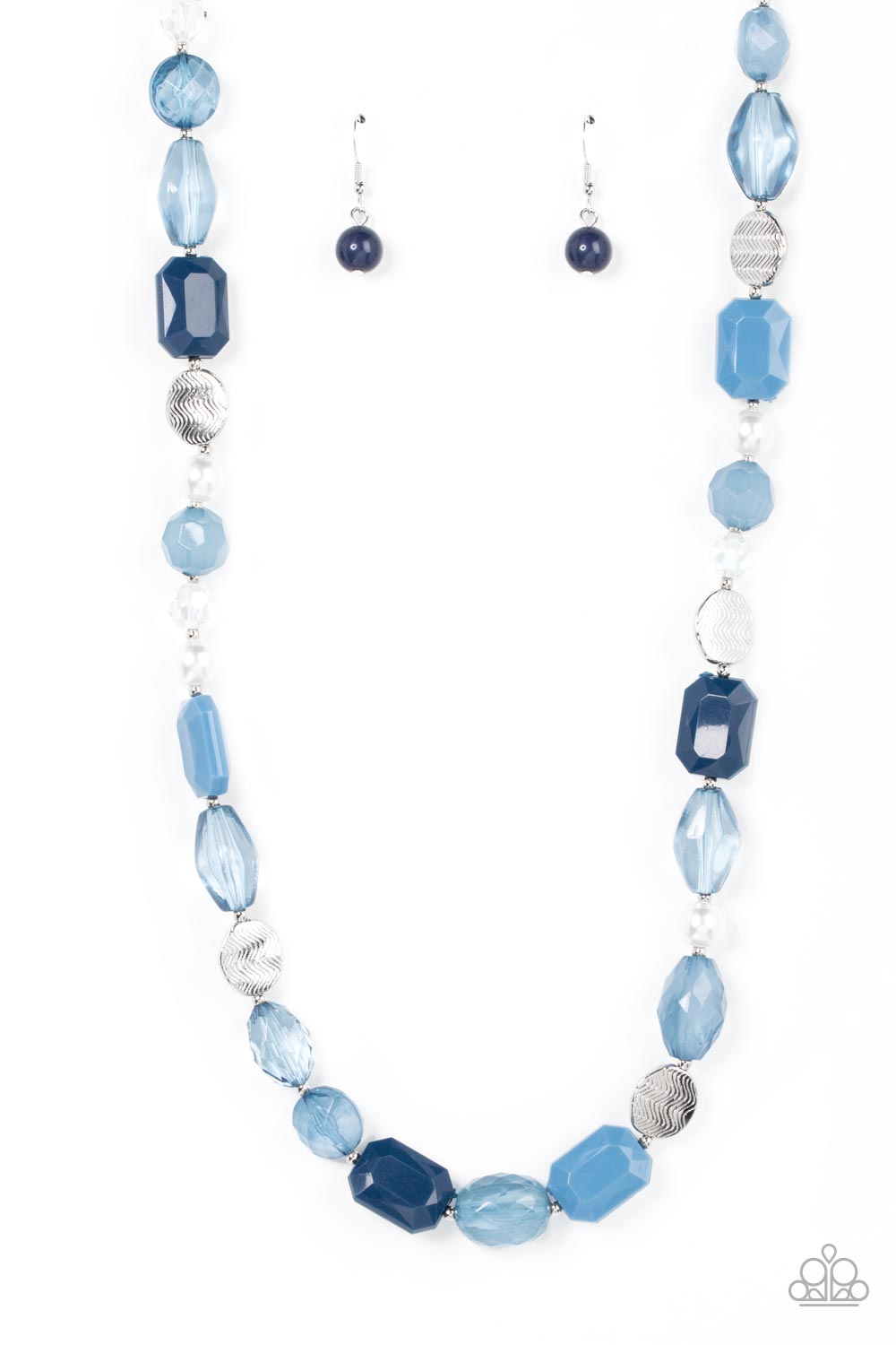 Paparazzi Accessories Nautical Sunset - Multi Varying in shape and opacity, a faceted collection of glassy and acrylic Spring Lake and Rhodonite beads joins pearls, dainty silver beads, and zigzagged silver discs along an invisible wire across the chest f
