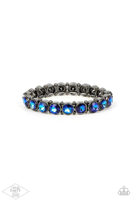 Paparazzi Accessories Sugar-Coated Sparkle - Multi 3 Infused with dainty gunmetal beads, iridescent blue rhinestone encrusted frames are threaded along stretchy bands around the wrist for a glamorous look. Sold as one individual bracelet. Jewelry