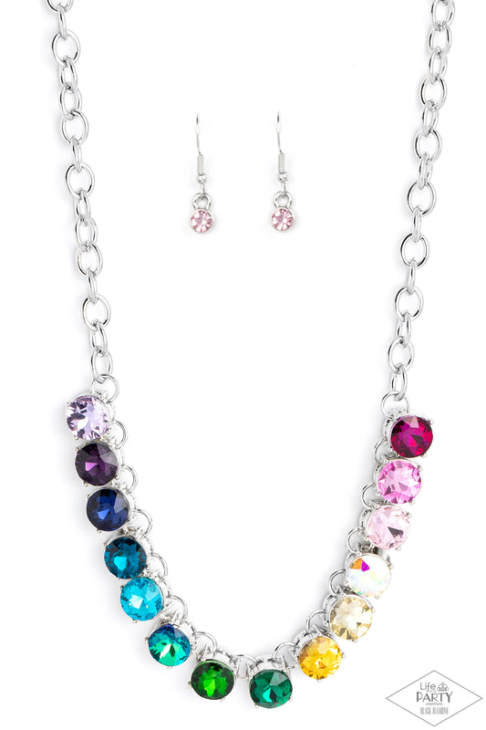 Paparazzi Accessories Rainbow Resplendence - Multi Set in bold silver fittings, a rainbow of oversized multicolored rhinestones sparkles below the collar for an out-of-this-world statement. Features an adjustable clasp closure. Sold as one individual neck