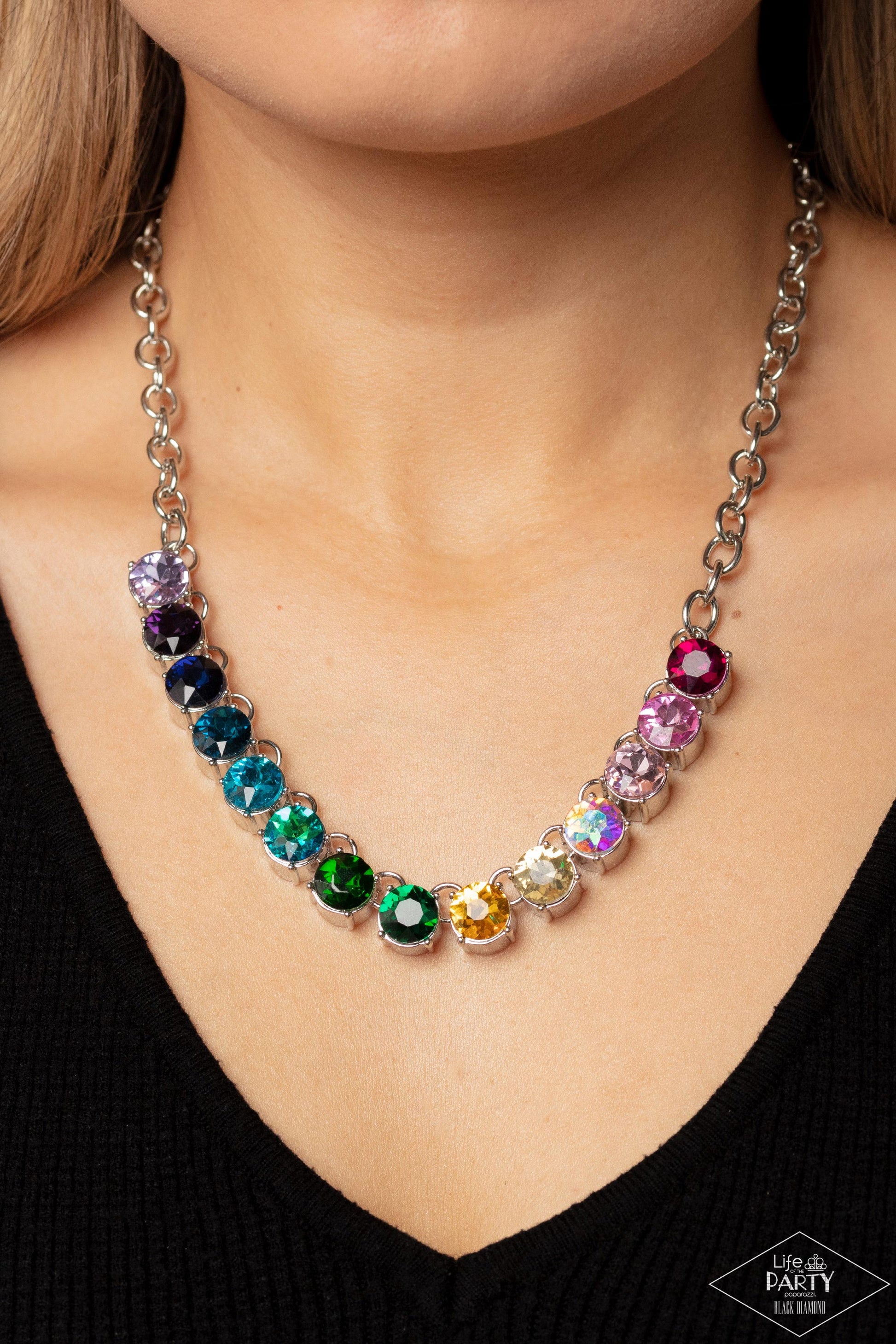 Paparazzi Accessories Rainbow Resplendence - Multi Set in bold silver fittings, a rainbow of oversized multicolored rhinestones sparkles below the collar for an out-of-this-world statement. Features an adjustable clasp closure. Sold as one individual neck