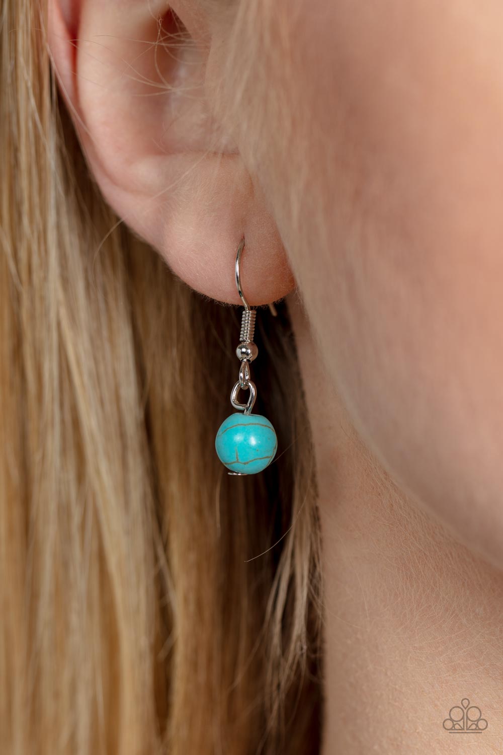Paparazzi Accessories Badlands Butterfly - Blue *Lanyard Accented in oval turquoise stones, a decorative silver butterfly flutters at the bottom of a silver chain for a free-spirited finish. A lobster clasp hangs from the bottom of the design to allow a n