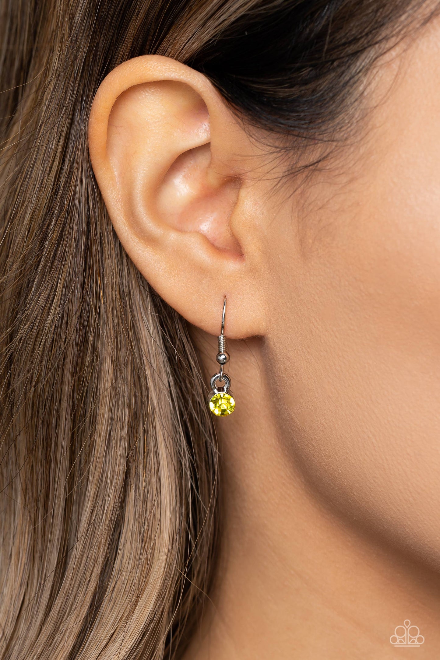 Paparazzi Accessories Dandelion Delight - Multi Falling from a dainty silver chain, a silver disc is embossed with colorful rhinestones that encircle around a dandelion stamped shape. Gliding next to the silver disc, a solitaire iridescent rhinestone set