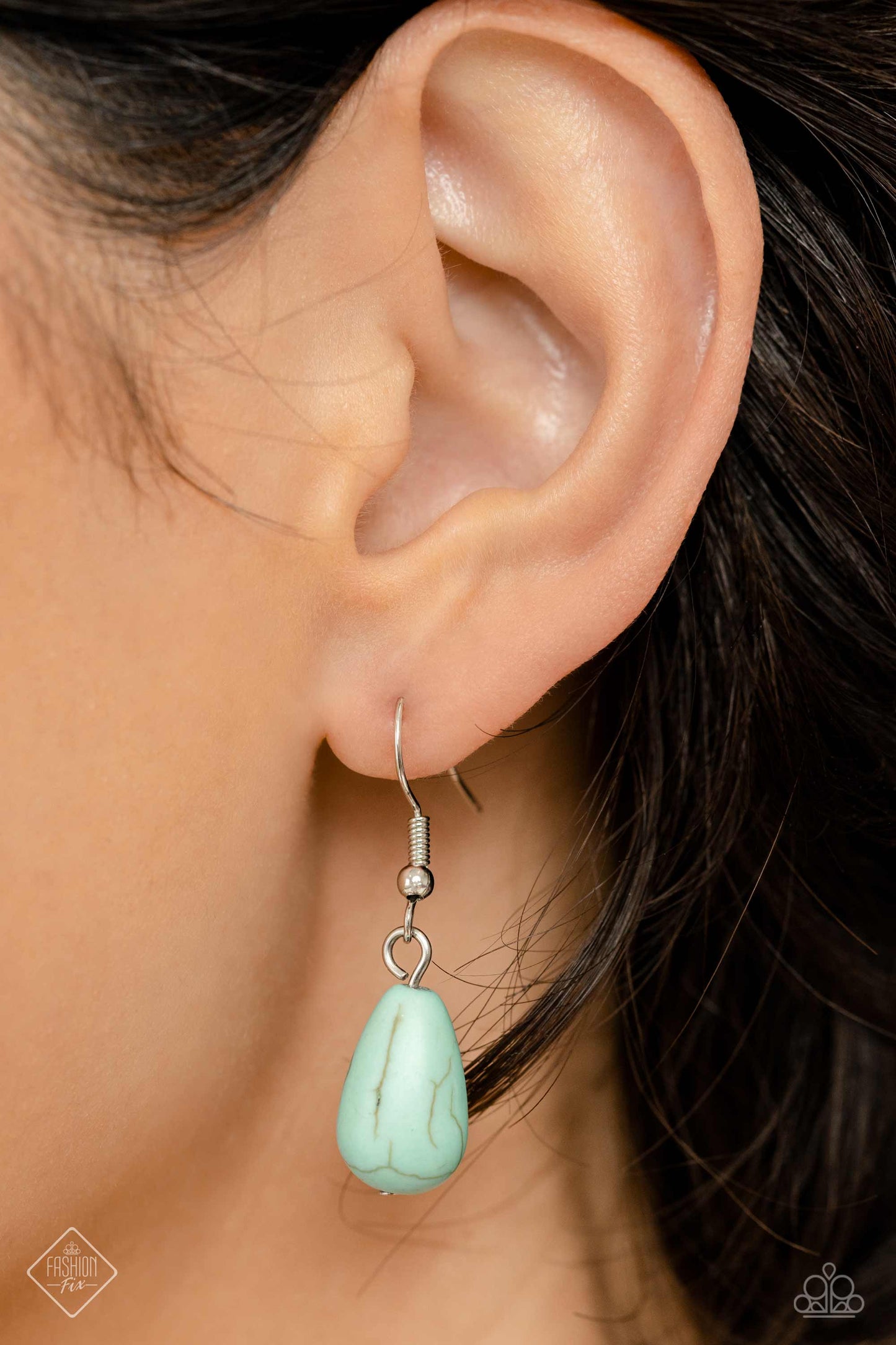 Paparazzi Accessories Nile River Redux - Blue Infused along an invisible wire, muted turquoise stones in various sizes, striped silver beads, textured silver beads, floral silver wheel beads, silver accents, and milky coral beads in varying sizes combine