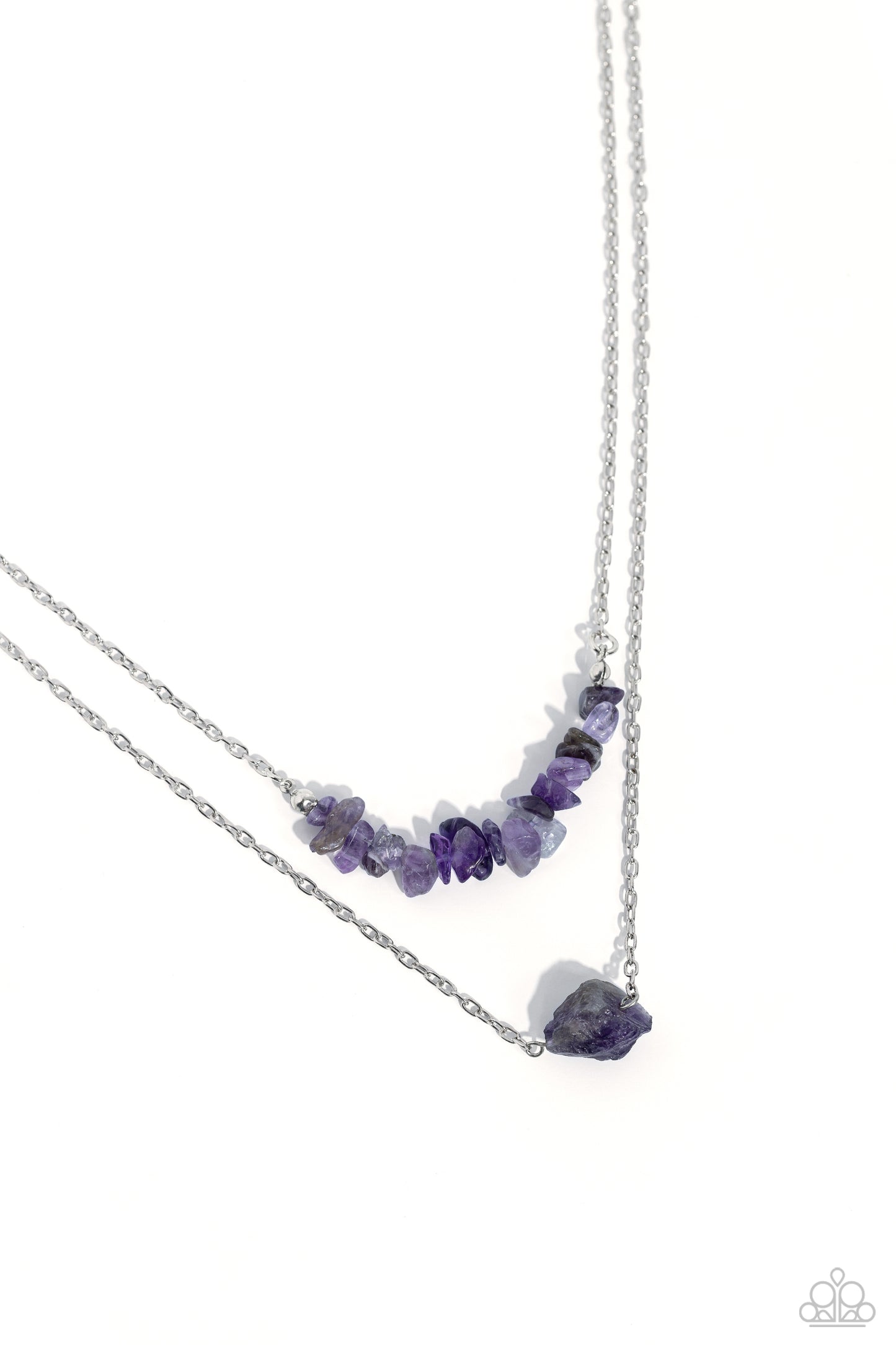 Paparazzi Accessories Chiseled Caliber - Purple Chiseled into a natural collection, a layer of amethyst stones gives way to a large, solitaire amethyst stone pendant, creating earthy layers down the chest. Features an adjustable clasp closure. As the ston