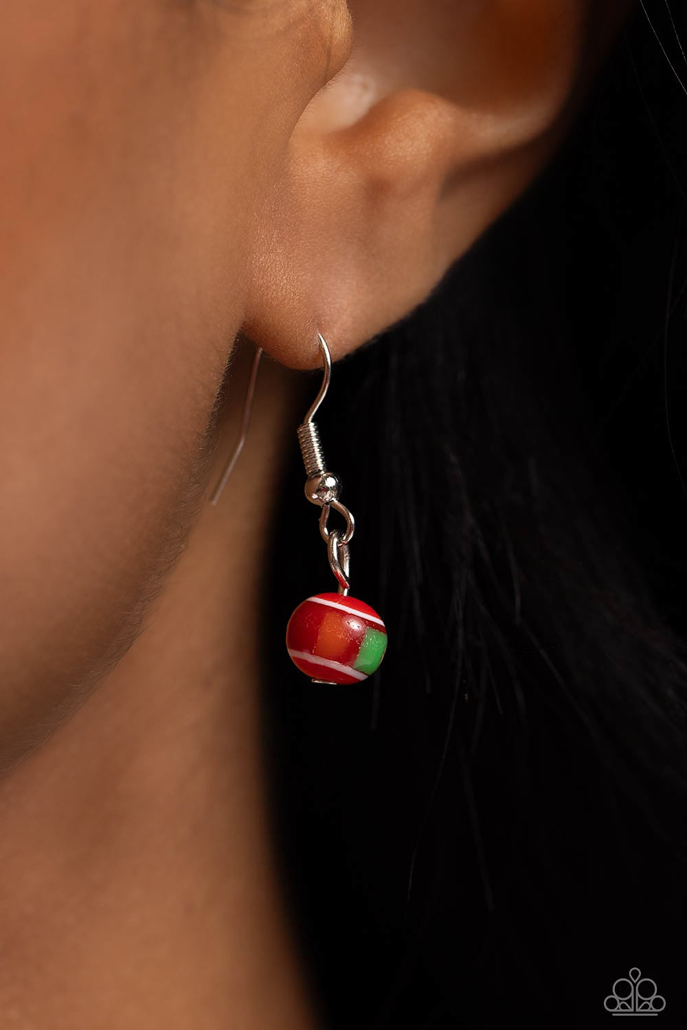 Paparazzi Accessories Mismatched Mayhem - Red A strand of flat silver curb chain collides with a classic chain and a vivacious collection of red beads, featuring various multicolored splatters across its surface, to create an abstract blend of color and c