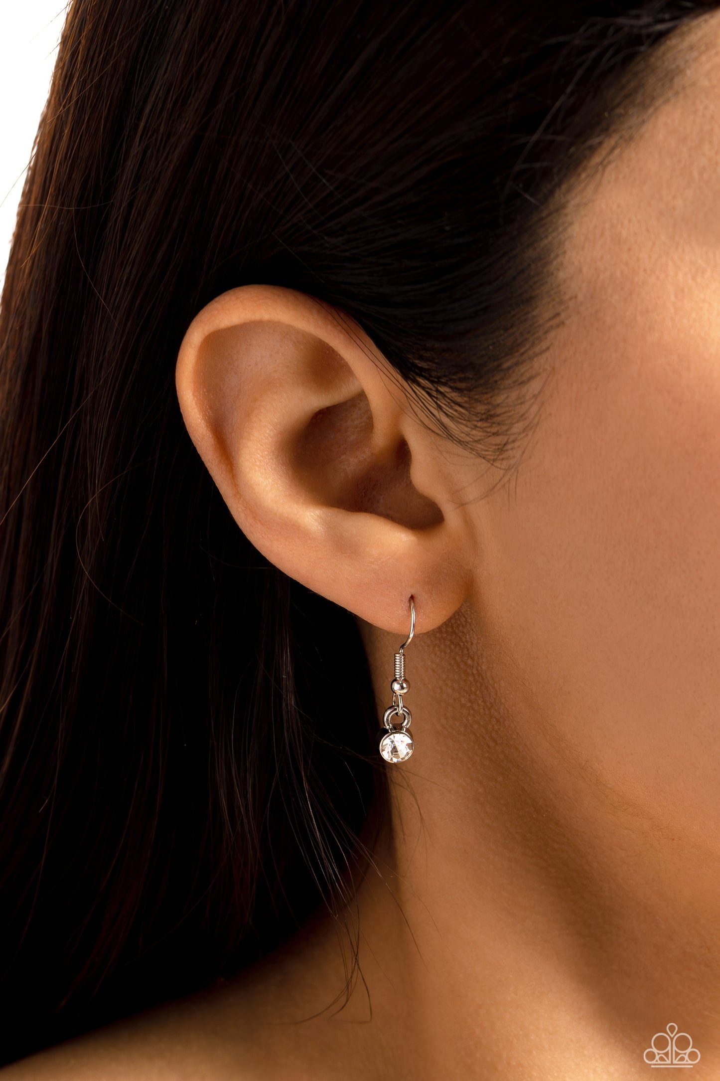 Paparazzi Accessories INITIALLY Yours - I - White Embossed with dainty white rhinestones, a silver letter "I" hovers below the collar from a dainty silver chain, for a sentimentally simple design. Features an adjustable clasp closure. Sold as one individu