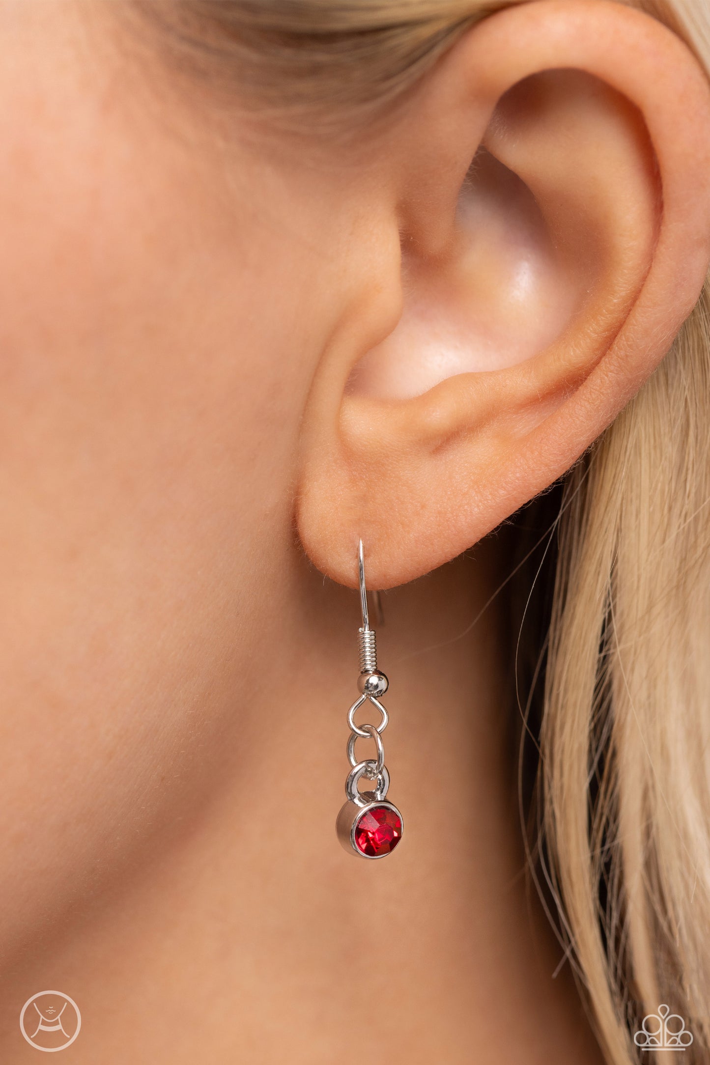 Paparazzi Accessories Strands of Sass - Red Suspended from two silver fittings, a shimmery cascade of dainty silver chains layer around the collar for an industrial statement. Infused amongst the industrial strands, a collection of pronged white gems alte