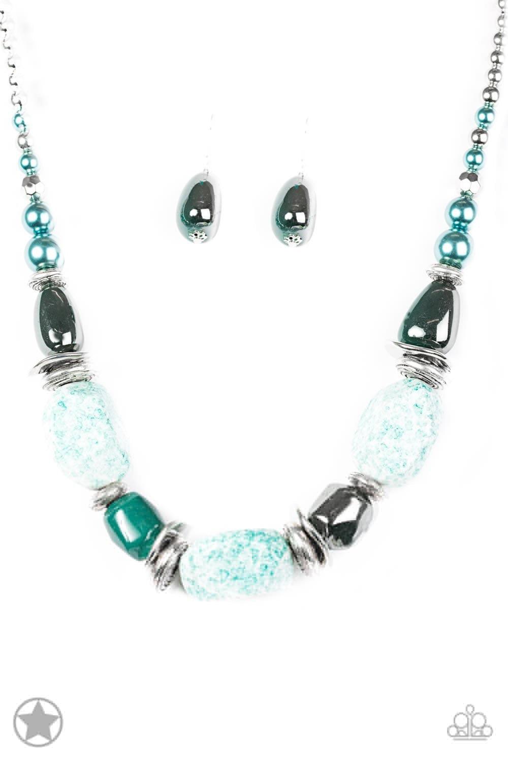 Paparazzi Accessories In Good Glazes - Blue Chunky blue beads with a beautiful glazed finish are complemented by large speckled faux rocks and blue beads. Features an adjustable clasp closure. Jewelry