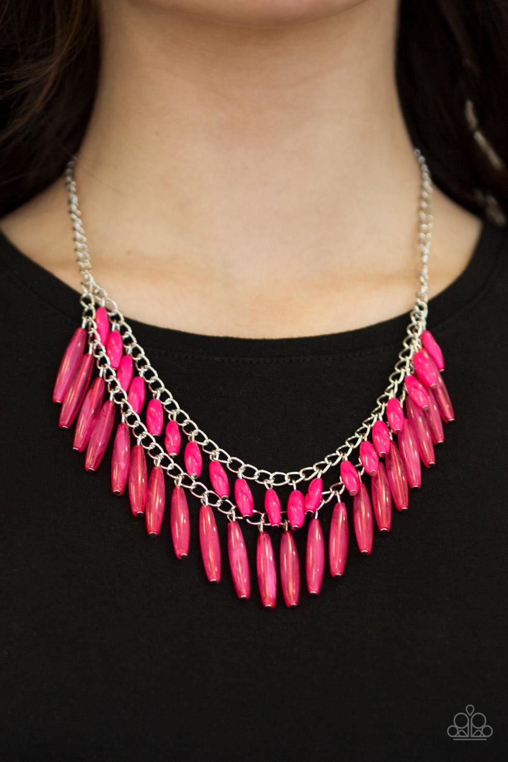 Paparazzi Accessories Speak of the DIVA - Pink A row of faceted pink beads swings above a row of opaque pink beads, creating fierce layers below the collar. Features an adjustable clasp closure. Jewelry