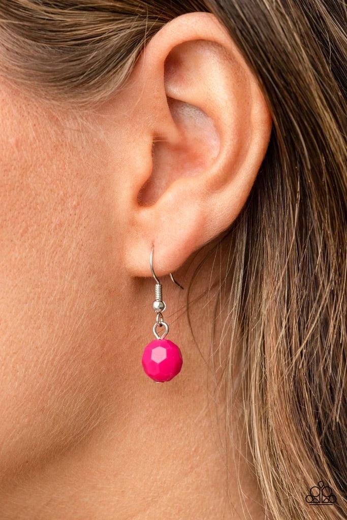 Paparazzi Accessories Tic Tac TREND - Pink Bright geometric square and round beads in the Pantone® of Raspberry Sorbet are pressed into simple silver frames to create a lively statement below the collar. Features an adjustable clasp closure. Sold as one i