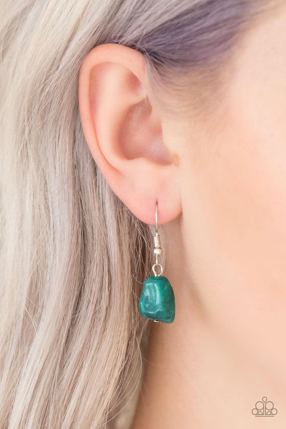 Paparazzi Accessories Rocky Shores - Green Faceted silver and green faux-rock beading trickle from the bottom of a bold silver chain, creating a colorful fringe below the collar. Features an adjustable clasp closure. Jewelry