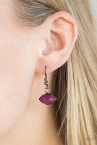 Paparazzi Accessories Runway Rebel - Purple Featuring cloudy and glassy finishes, faceted purple crystal-like beads swing from the bottom of a glistening gunmetal chain. Faceted gunmetal beads join the purple beading, creating a flirtatious fringe below t