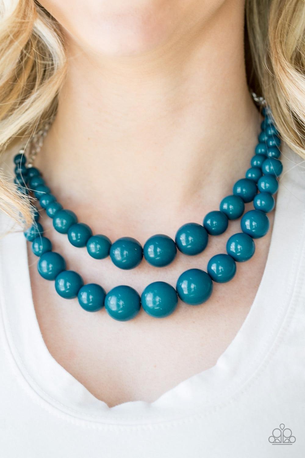 Paparazzi Accessories Full BEAD Ahead - Blue Gradually increasing in size near the center, strands of shiny blue beads layer below the collar in a bold beaded fashion. Features an adjustable clasp closure. Jewelry