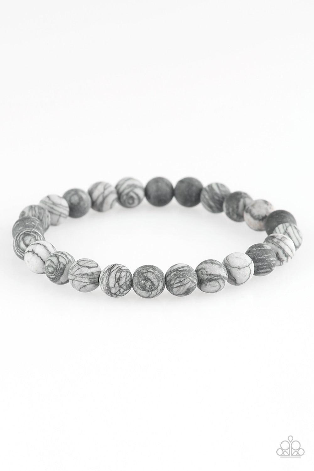Paparazzi Accessories Oblivion - Silver Swirling with dizzying detail, natural stones are threaded along a stretchy band for a seasonal look. Sold as one individual bracelet. Jewelry