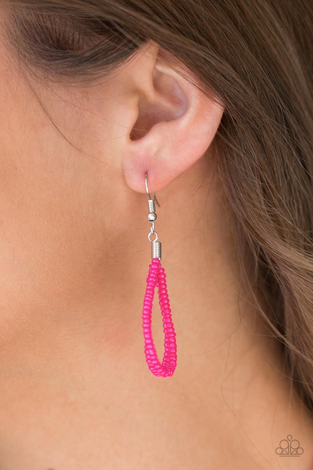 Paparazzi Accessories Totally Tonga - Pink Varying in size, row after row of shiny pink seed beads cascade down the chest, creating summery layers. Features an adjustable clasp closure. Jewelry