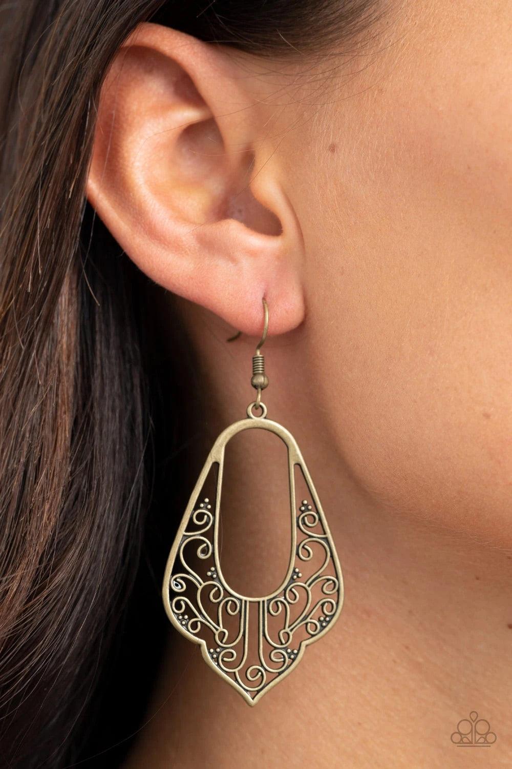 Paparazzi Accessories Grapevine Glamour - Brass Tiers of faceted silver beads and bubbly white pearls dangle from the bottom of a dainty silver wire hoop, creating an elegant fringe. Earring attaches to a standard fishhook fitting. Sold as one pair of ear