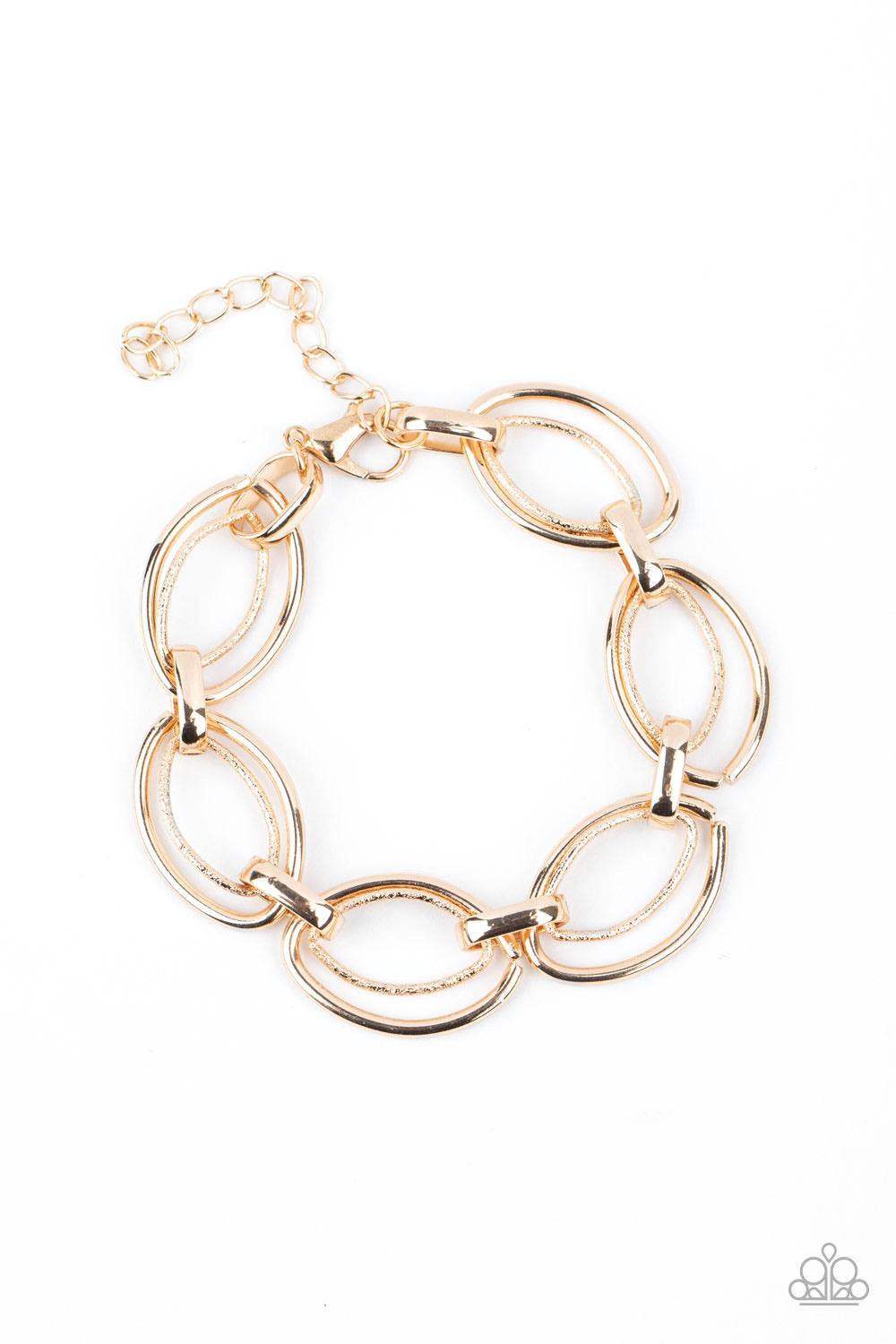 Paparazzi Accessories Simplistic Shimmer - Gold Smooth and hammered gold oval-like links delicately connect across the wrist for an edgy, industrial display. Features an adjustable clasp closure. Sold as one individual bracelet. Jewelry