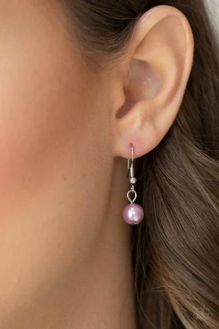 Paparazzi Accessories Pearl Essence - Purple Soft pastel Lavender pearls dangle alongside dainty silver and faceted glass beads as they float gracefully below the collar on a silver chain. Features an adjustable clasp closure. Sold as one individual neckl