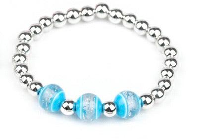 Paparazzi Accessories Starlet Shimmer Bracelet #12 - Blue Infused dainty silver beads, the stretchy beaded bracelet. Jewelry