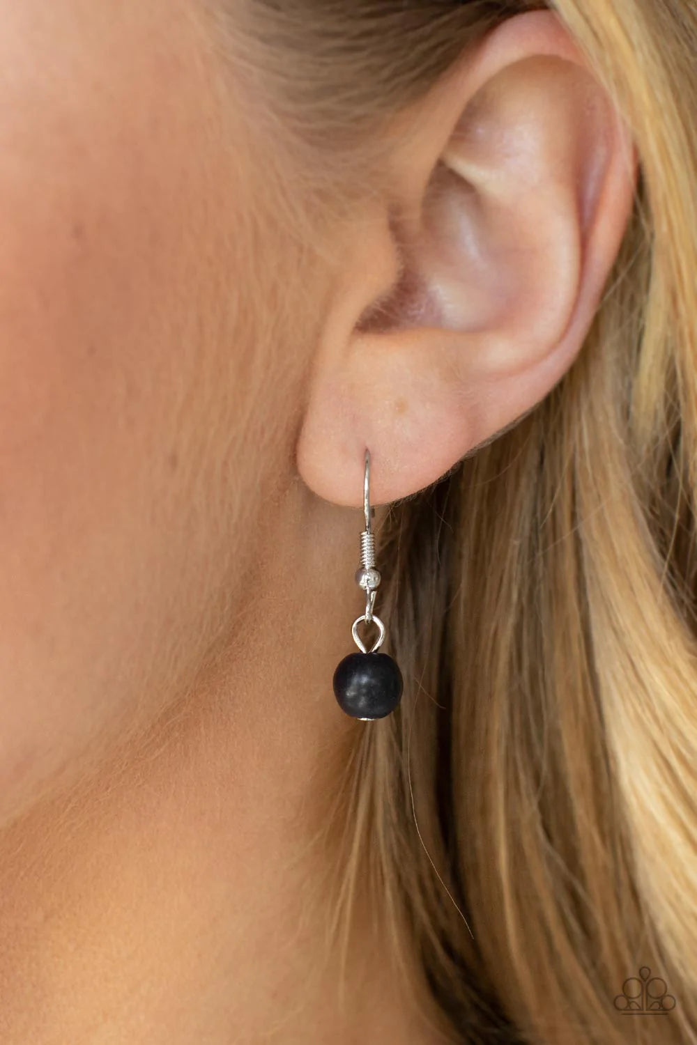 Paparazzi Accessories The Natural Order - Black Dotted with dainty black stone centers, silver floral frames join mismatched silver accents and earthy black stones along an extended tassel that connects to sections of chunky silver chain. A shimmery silve