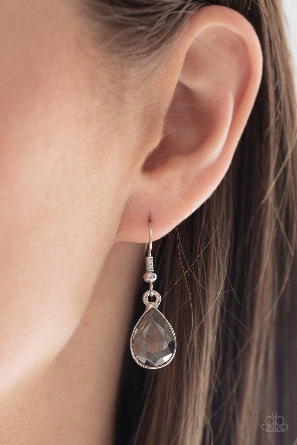 Paparazzi Accessories I Want It All - Silver A sassy combination of smoky, hematite, and metallic finished teardrop gems delicately link into a stunning piece below the collar. Dainty white rhinestones are scattered through the piece for unexpected hints