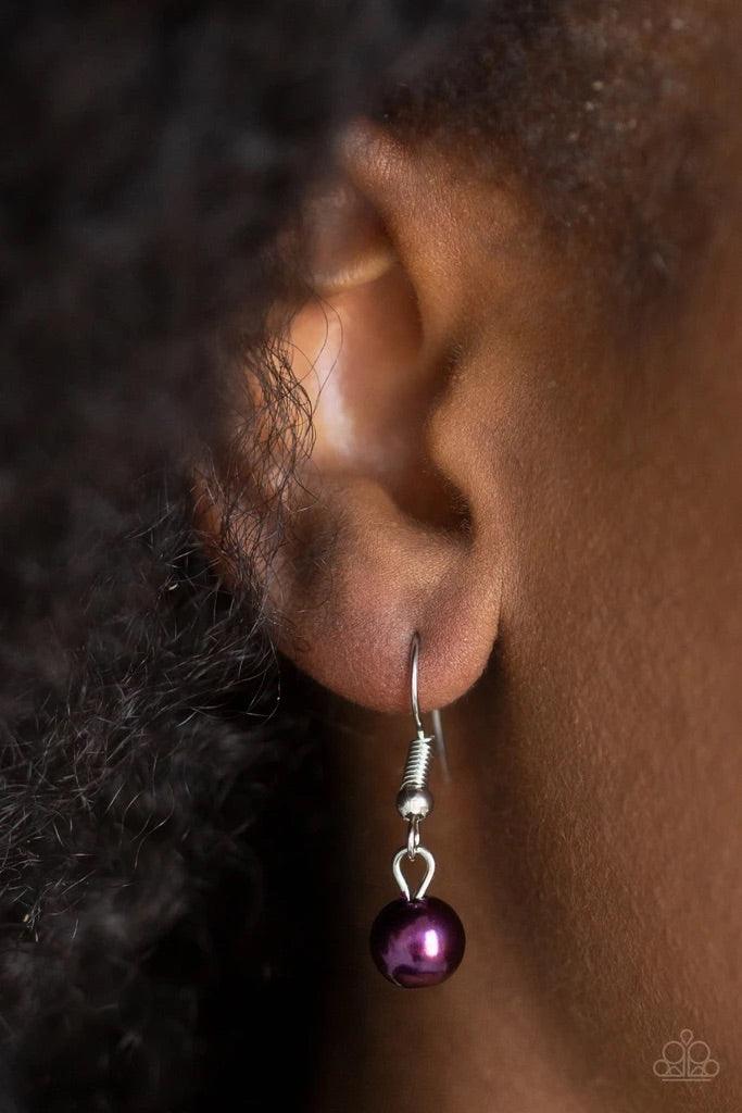 Paparazzi Accessories Unapologetic Flirt - Purple Infused with sections of shimmery silver chains, an assortment of hammered silver discs and silver rings link across the chest. A collection of pearly purple beads and dainty silver heart charms asymmetric