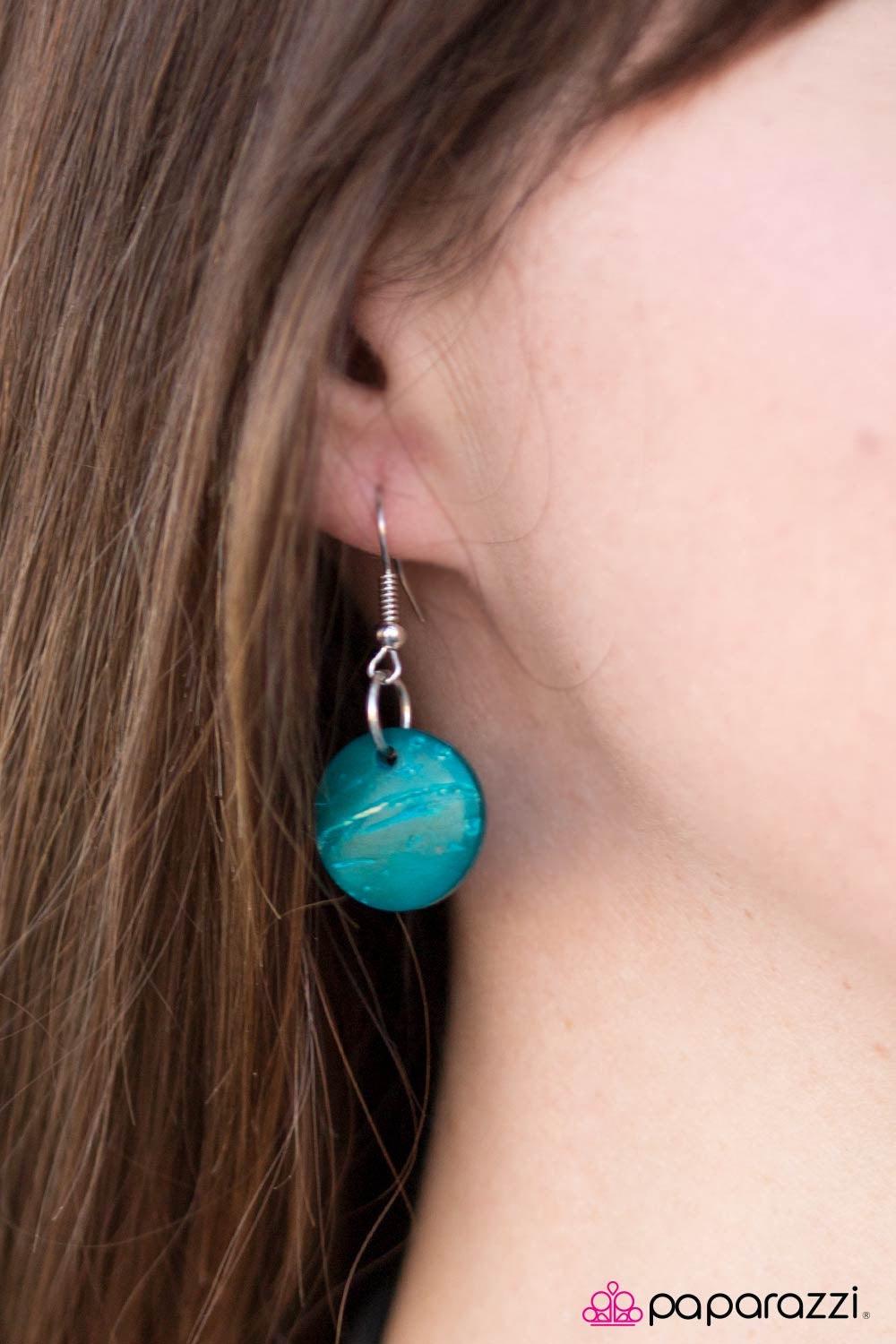 Paparazzi Accessories Caribbean Catch - Blue Tinted in a bright blue finish, shiny wooden discs trickle along shiny black cording, creating three colorful layers below the collar. Features a button-loop closure. Jewelry