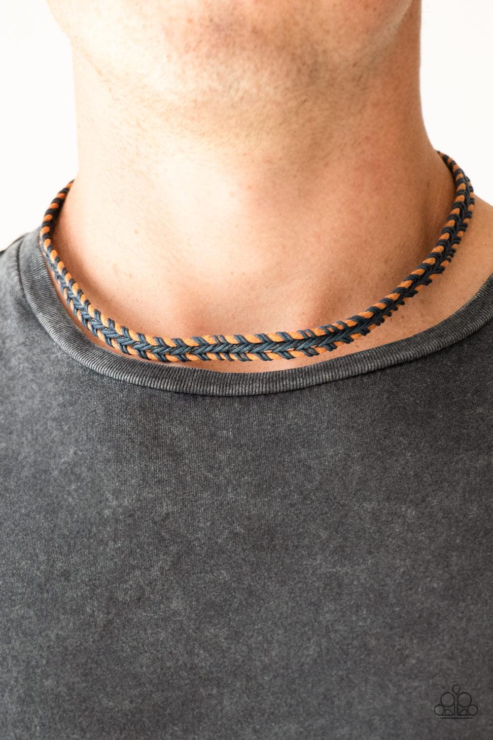 Paparazzi Accessories The Grand CANYONER - Blue Shiny blue cording knots around brown cording, creating a colorful braid below the collar. Features a button loop closure. Sold as one individual necklace. Jewelry