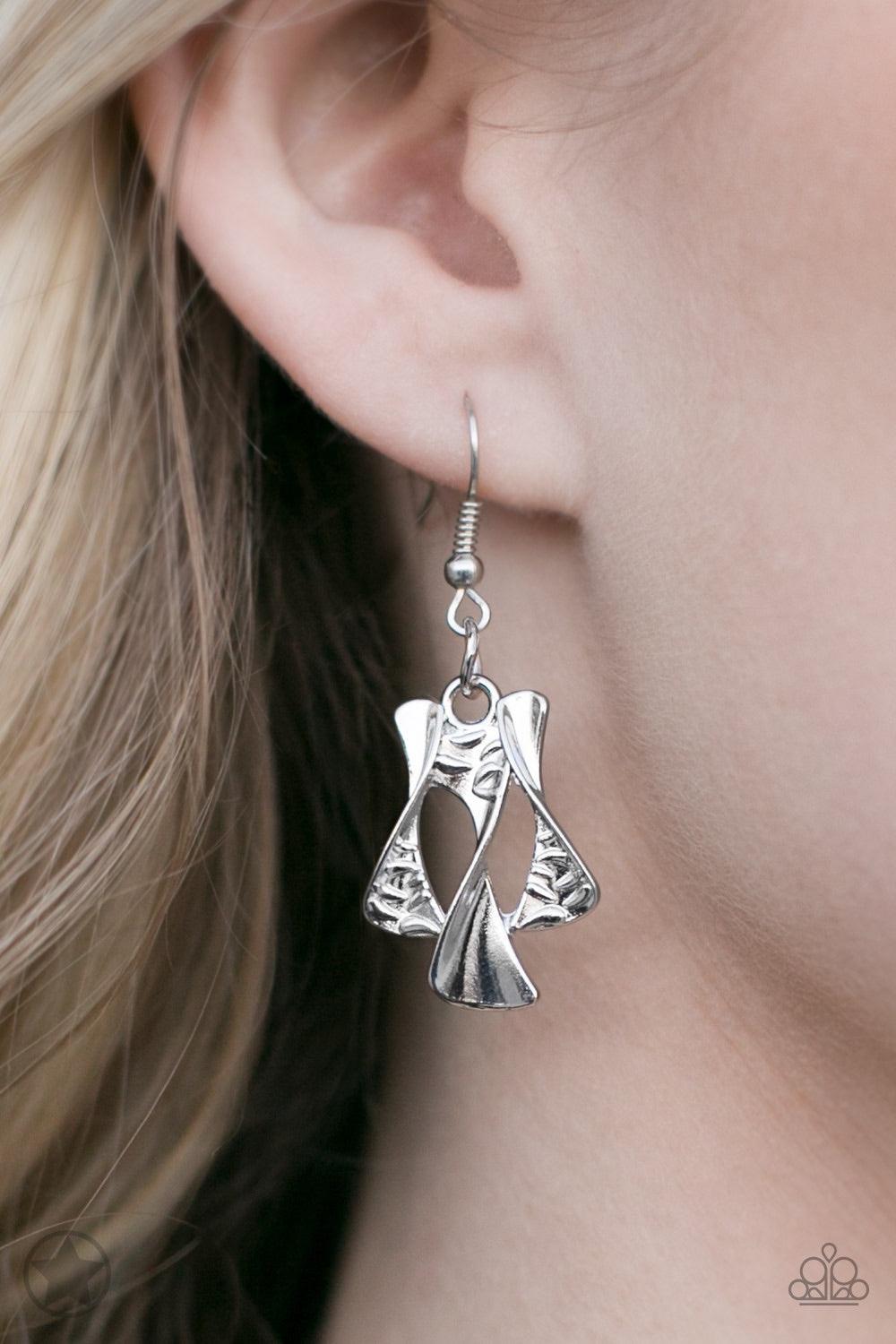 Paparazzi Accessories The Sands Of Time - Silver Twisted silver hourglasses dance along a chunky silver chain with tiny clear rhinestones adding sparkling, elegant accents. Beautiful textured pieces add depth to the design. Features an adjustable clasp cl