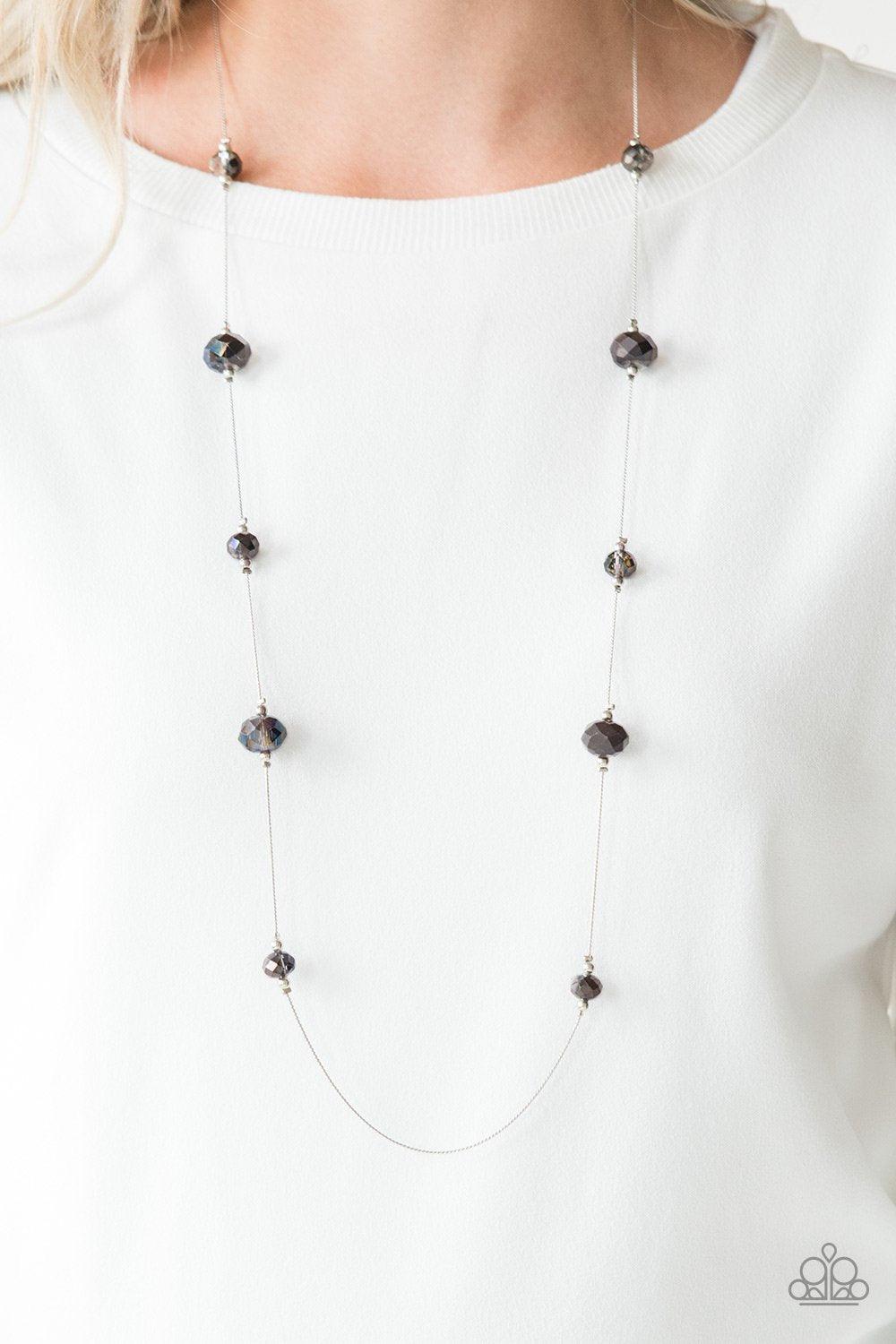 Paparazzi Accessories Champagne On The Rocks - Multi Infused with dainty silver accents, iridescent crystal-like beads trickle along a dainty silver chain across the chest for a refined look. Features an adjustable clasp closure. Sold as one individual ne