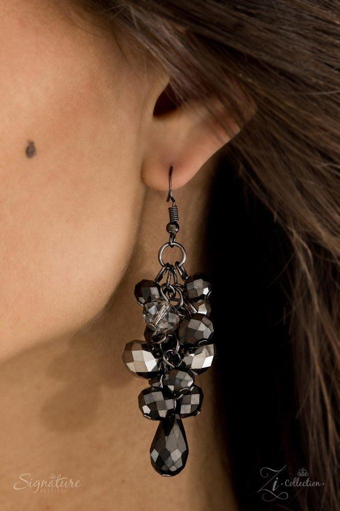Paparazzi Accessories The Taylerlee 💗ZiCollection $25💗 A collision of faceted crystal, hematite, and gem-like beading dangles from stacked rows of interconnecting gunmetal chains, creating a meshed fringe. Encrusted in prismatic hematite rhinestones, bl