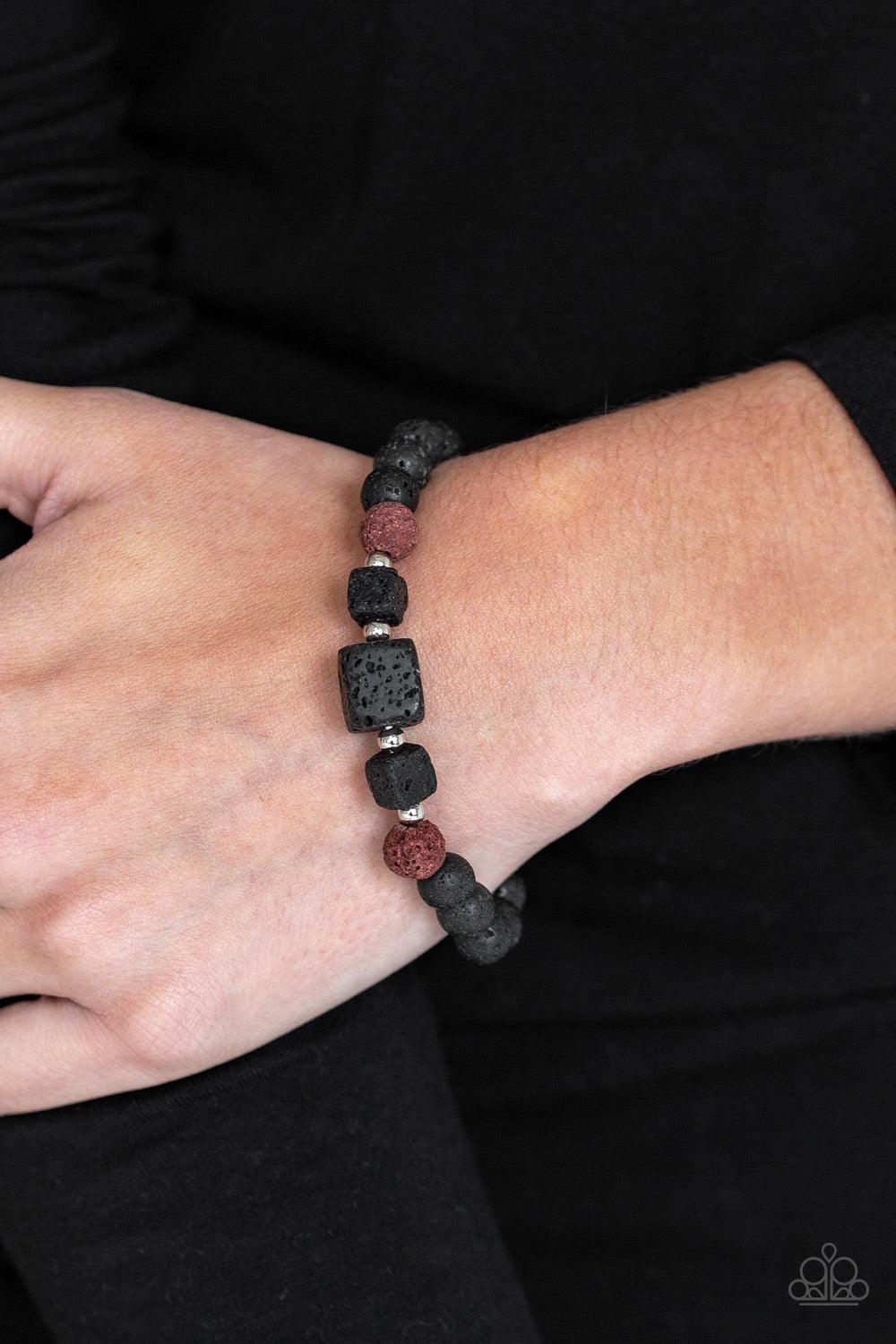 Paparazzi Accessories Refreshed And Rested -Brown A collection of round black and brown lava rocks join block-shaped lava rock beads along a stretchy band around the wrist for a seasonal look. Jewelry