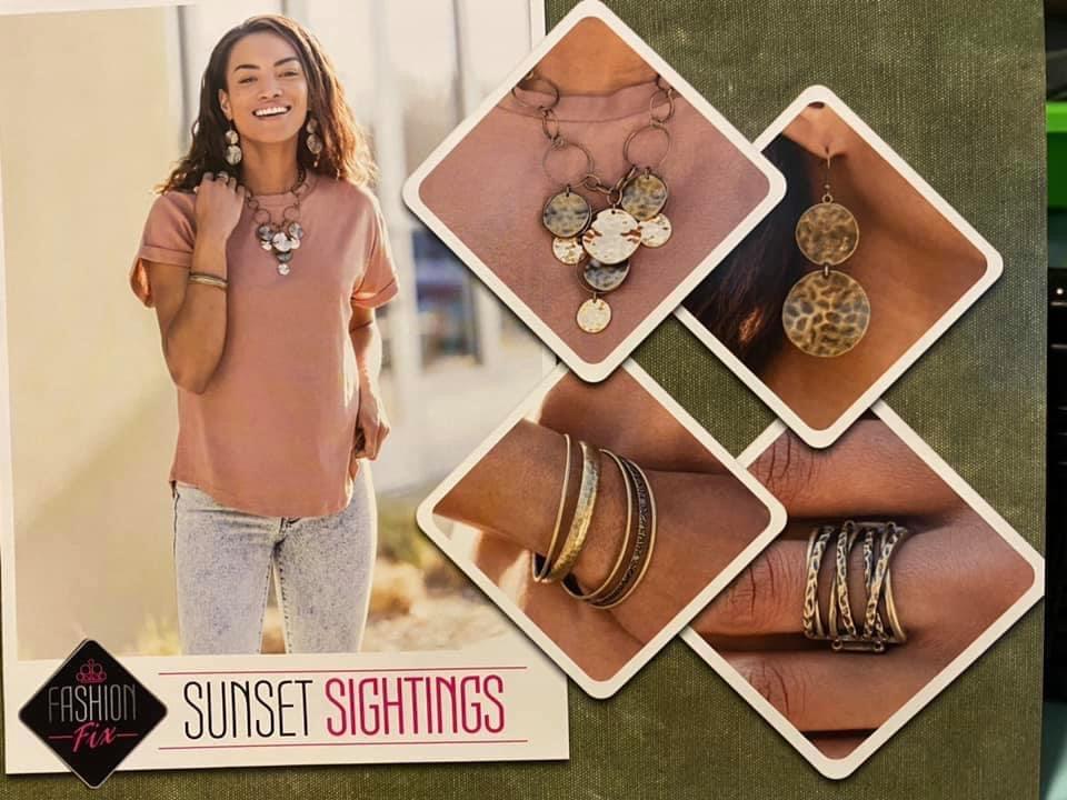 Paparazzi Accessories Sunset Sitings: January 2021 FF Trendsetters are sure to gravitate towards the accessories found in the Sunset Sightings collection. Featuring more drastic designs, bold colors, and funky combinations found outside the box, the piece