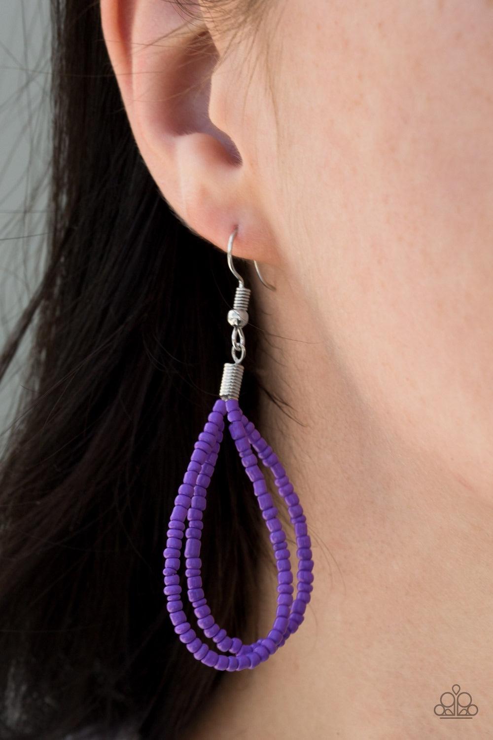 Paparazzi Accessories Bora Bombora - Purple Row after row of vivacious purple seed beads cascade down the chest, creating summery layers. Features an adjustable clasp closure. Jewelry