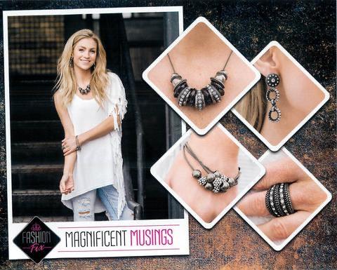 Paparazzi Accessories Magnificent Musings: FF February 2020 Inspired by the magnificent Mile in Chicago, the Magnificent Musings trend blend mixes classic trends with urban elements giving it an industrial vibe. The four piece set includes one of each acc