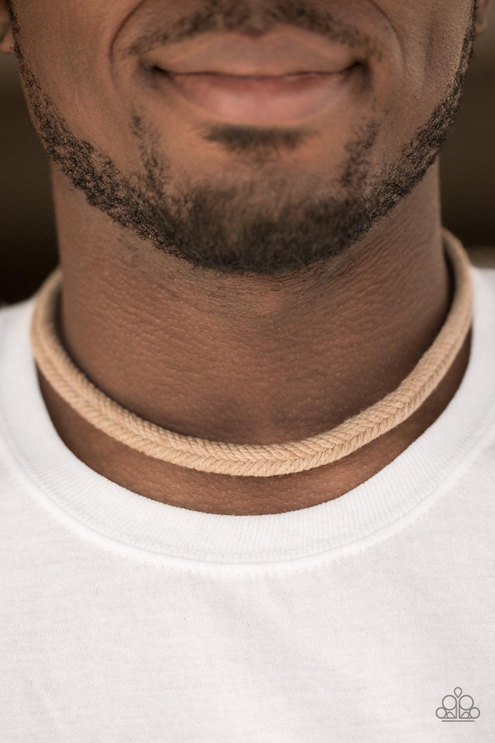 Paparazzi Accessories Travel Therapy - Brown Soft brown cording weaves into an urban braid below the collar in a seasonal fashion. Features a button loop closure. Jewelry