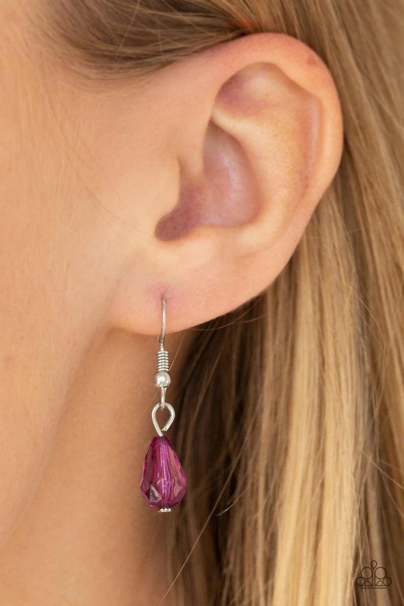 Paparazzi Accessories Crystal Couture - Purple Mismatched polished purple beads, crystal-like beads, and faceted silver beads dance along a shimmery silver chain. Matching beading trickles along a single silver chain, creating a romantic extended pendant