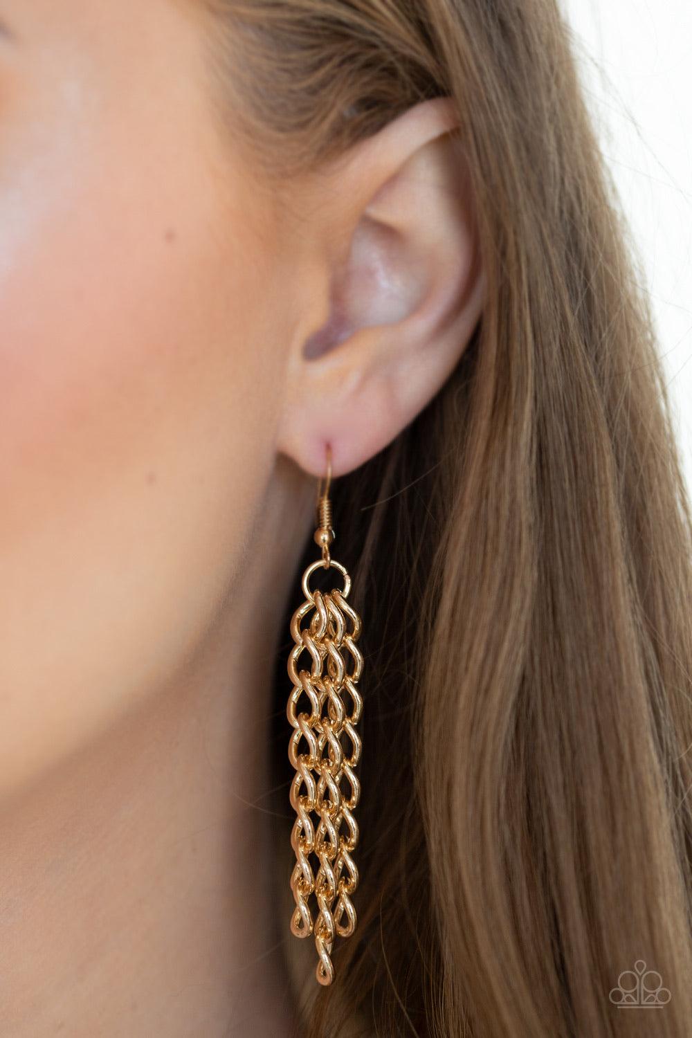 Paparazzi Accessories HAUTE Blooded ~Black A trio of speckled acrylic frames are nestled inside checker textured gold fittings as they link below the collar for a seasonal flair. Features an adjustable clasp closure.