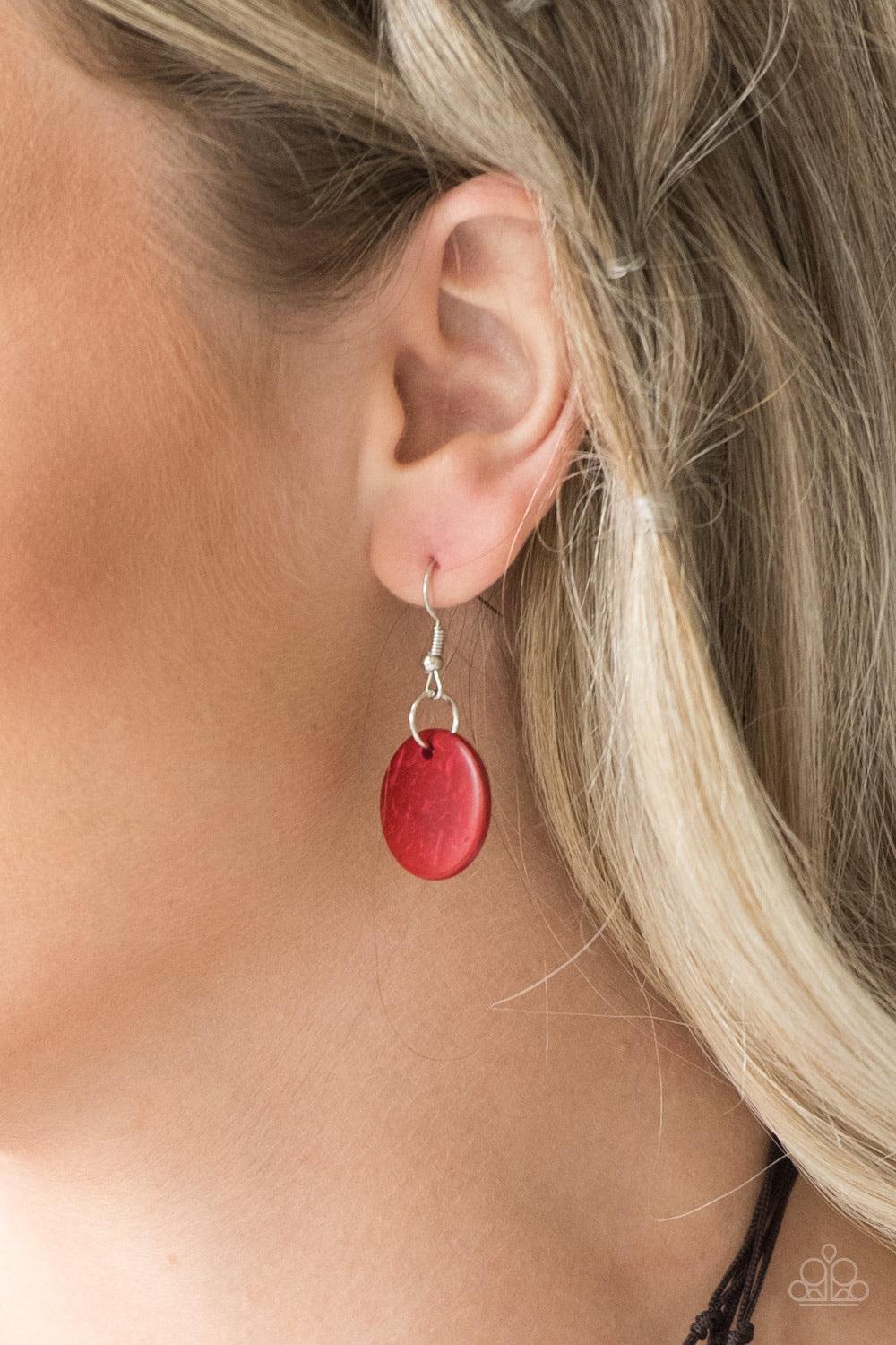 Paparazzi Accessories Wonderfully Walla Walla - Red Shiny brown cording knots around mismatched red wooden beads, creating vivacious layers. Features a button loop closure. Jewelry