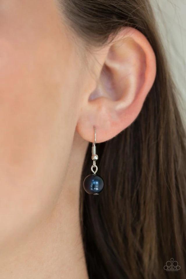 Paparazzi Accessories Fine Florals - Blue Dotted with a blue pearl center, a floral silver pendant radiating with glassy white and smoky rhinestones swings from the bottom of a lengthened silver chain. A shimmery silver tassel swings from the bottom of th