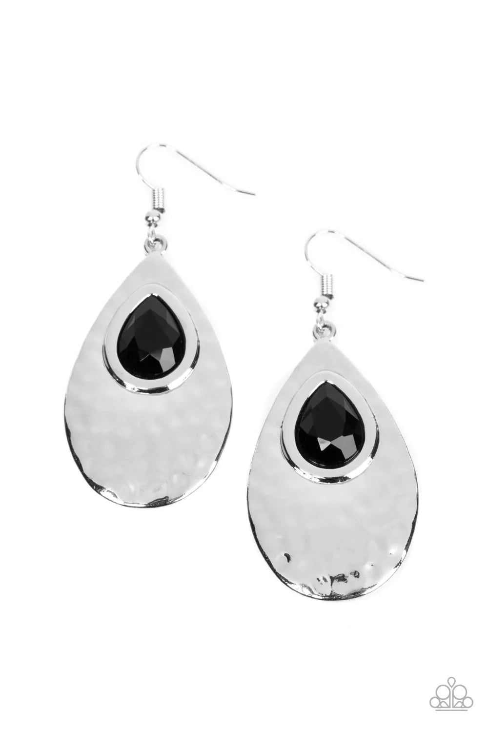 Paparazzi Accessories Tranquil Trove A shiny rose gold or silver teardrop is hammered in texture, creating a radiant display as the light bounces off each beveled surface. A faceted iridescent teardrop gem with Pale Rosette undertones is pressed into the
