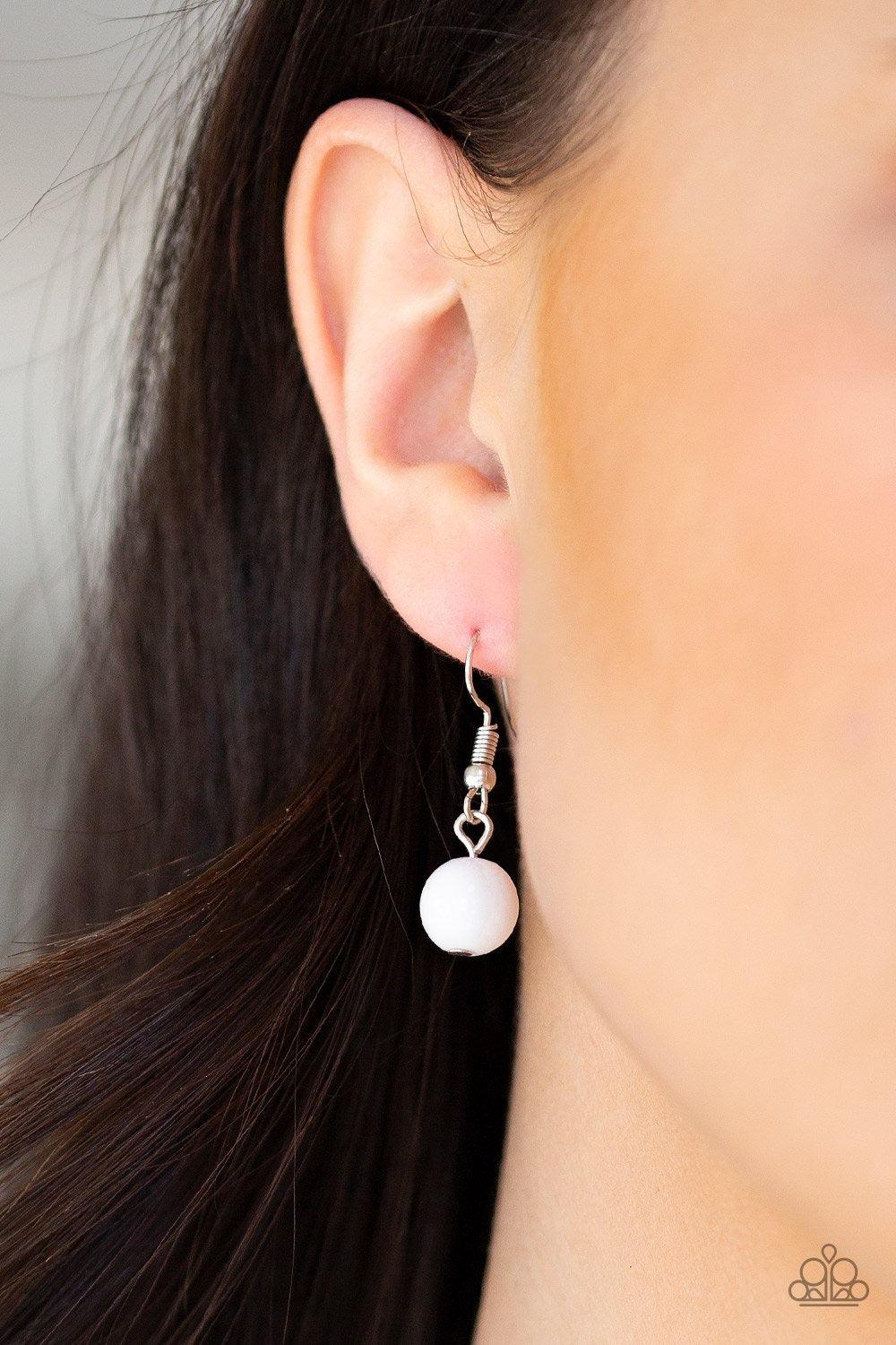 Paparazzi Accessories Modern Motley - White Refreshing white beads, shiny silver beads, and glistening silver hoops give way to mismatched silver chains for a whimsical look. Features an adjustable clasp closure. Sold as one individual necklace. Includes