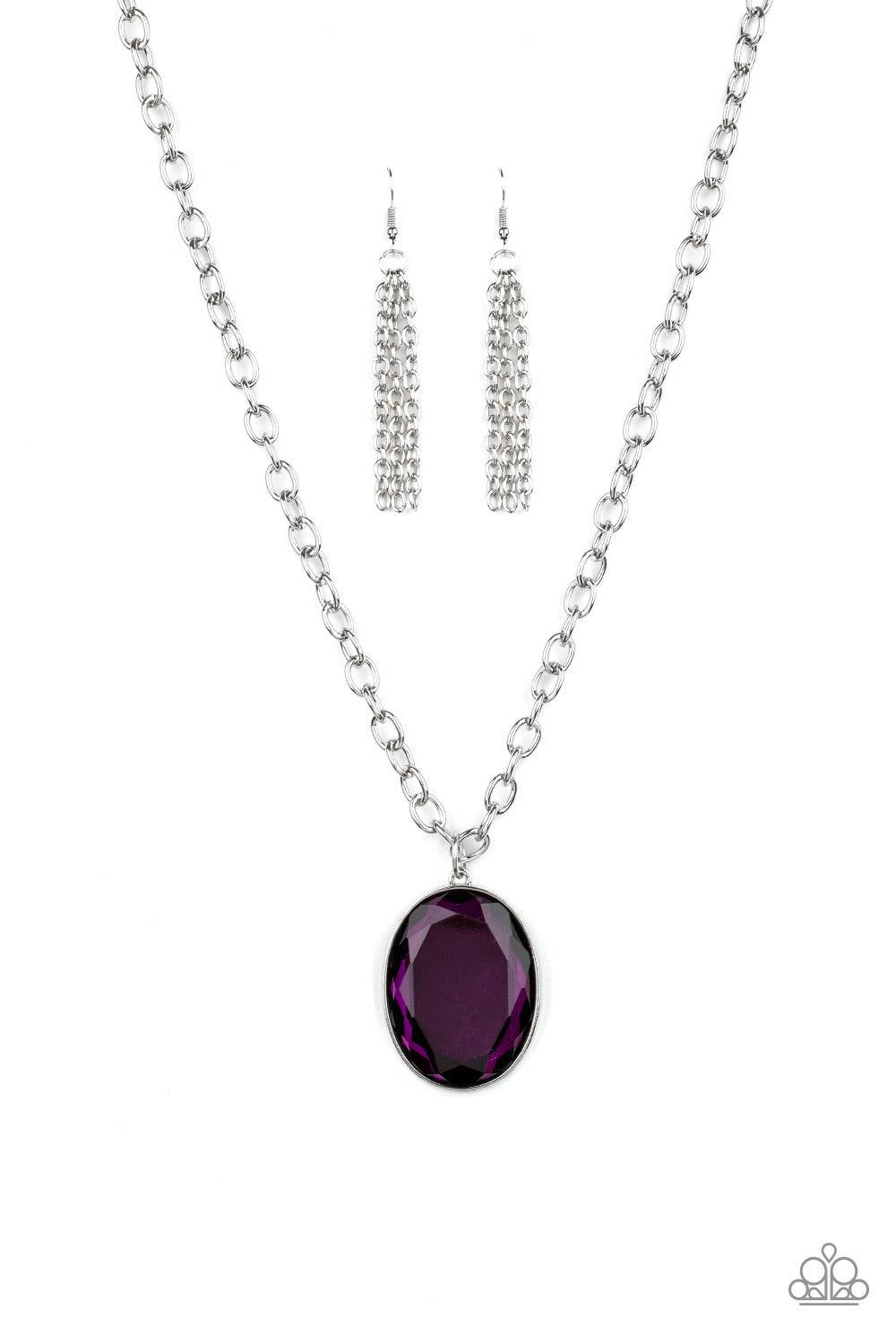 Paparazzi Accessories Light As Heir - Purple Featuring a sleek silver frame, an oversized oval gem swings below the collar for a dramatically glamorous look. Features an adjustable clasp closure. Jewelry