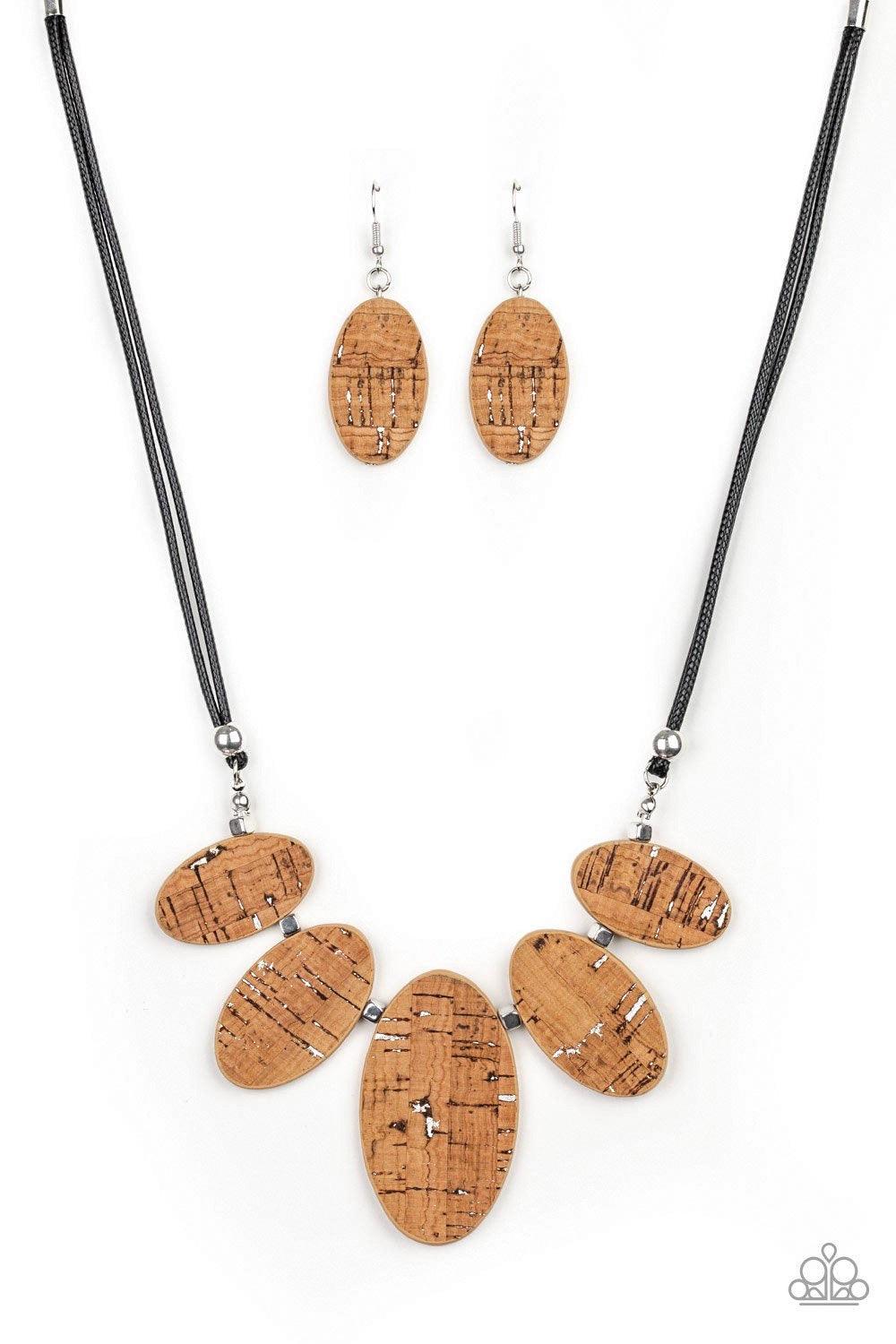 Paparazzi Accessories Nature’s Finest - Brown Oval wood accents extend from a black cord for an earthly look. Jewelry