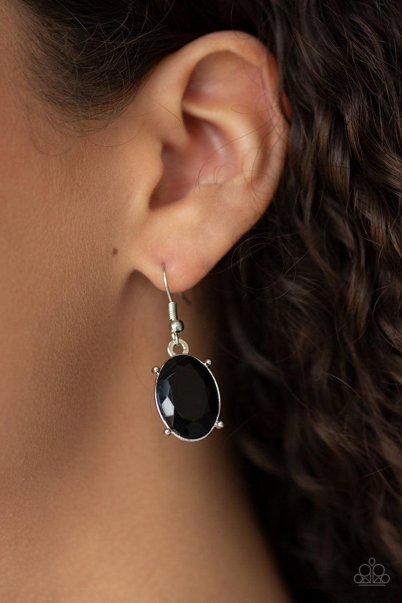 Paparazzi Accessories Goddess Glow - Black A collision of round, oval, and teardrop black rhinestone encrusted frames delicately connect below the collar for a glamorous look. Features an adjustable clasp closure. Sold as one individual necklace. Includes