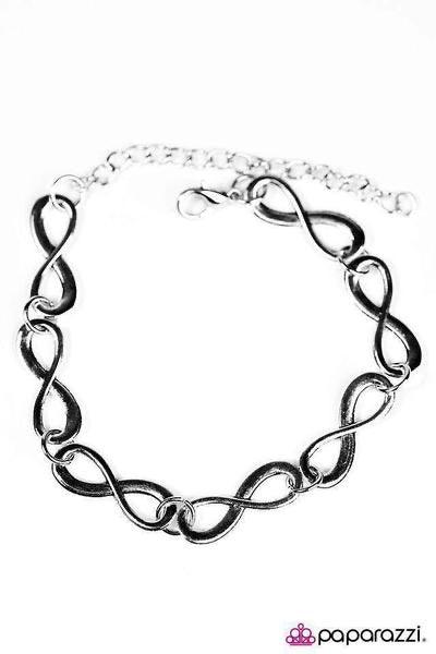 Paparazzi Accessories Give Me Time - Black Glistening Gunmetal/Black infinity charms link around the wrist. Brushed in an incandescent shimmer, the elegant infinites join into a timeless palette. Features an adjustable clasp closure. Jewelry
